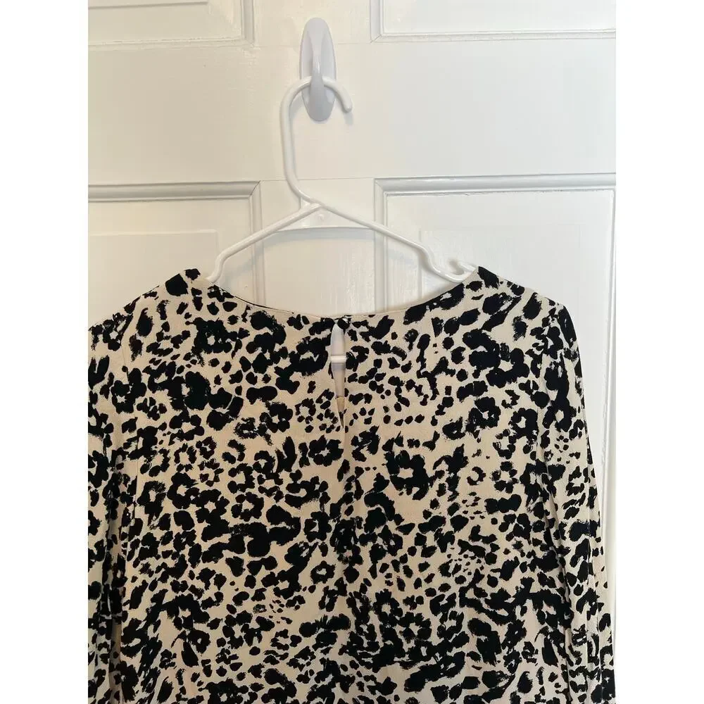 J.Crew Jules Shift Dress Snowcat Leopard Print Black Long Sleeve Mini Women's S